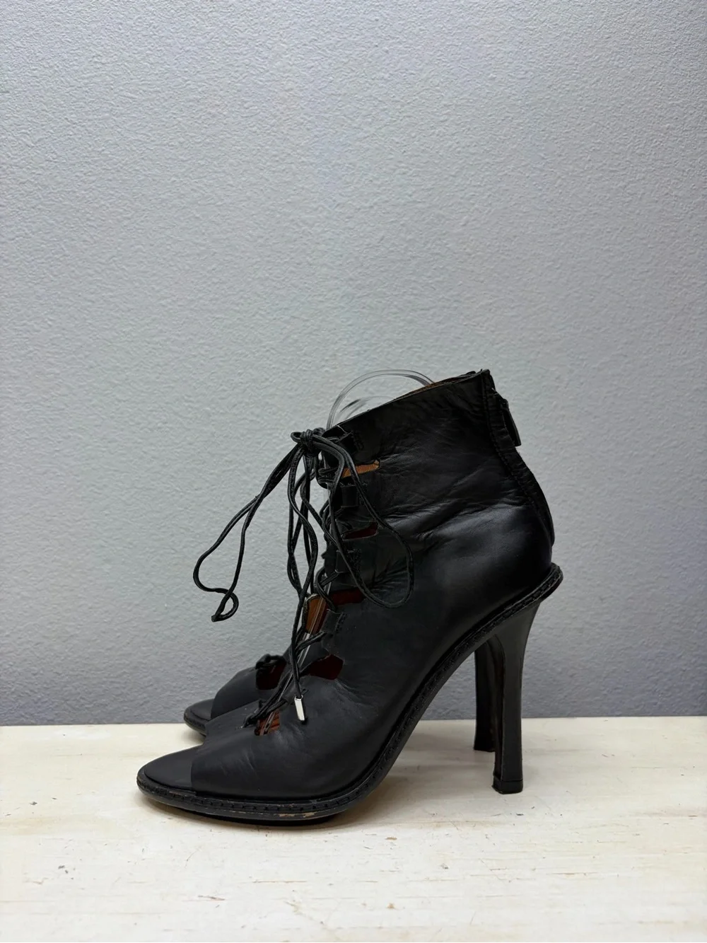 Derek Lam 10 Crosby Black Leather Inga Lace Up Heeled Sandals Size 6